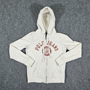 Polo Jeans Company Ralph Lauren Full Zip Sweatshirt White/Red Men's Size M Flaws